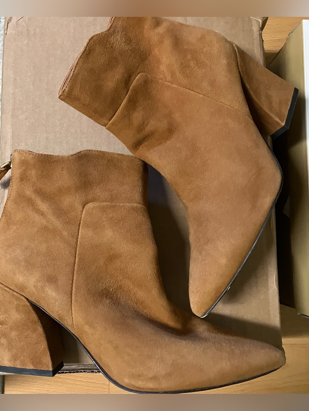 Franco Sarto Tan Suede Pointed Toe Ankle Block Heel Boots - Size 6.5